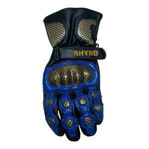 Rhyno Leather Motorcycle Racing Left Glove Kevlar Carbon Fiber Blue Black XL Men